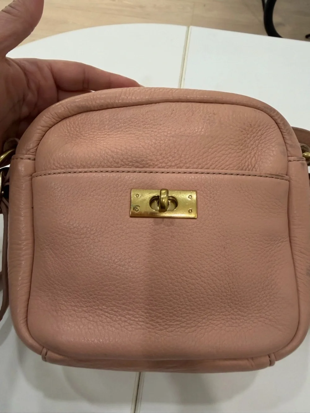 J.Crew Blush Pink Pebbled Leather Camera Crossbody Bag